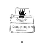 Ilustración de máquina de escribir. En el papel puesto para escribir aparece la mano de una criatura negra. Las letras de la máquina contienen la palabra "lesbiana" pero con las letras en orden descolocado.