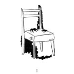 Ilustración en blanco y negro de silla con una criatura negra acechando.