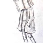 Dibujo a lápiz de una niña cuya cabeza es un libro
