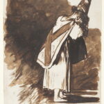 Aguafuerte de Goya. Hombre con capirote y casulla de reo penitente condenado por la inquisición.